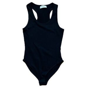 Zenana Racerback Bodysuit Black Size Medium